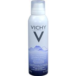 Weiß-blaues Spray-Dosengestell mit der Aufschrift "Vichy" und Bergmotiv.
