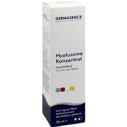 Eine weiße Schachtel mit der Aufschrift "Dermasence Hyalusome Konzentrat" für Gesichtspflege.