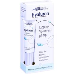 Eine Schachtel Lippenpflege mit Hyaluron für mehr Volumen.